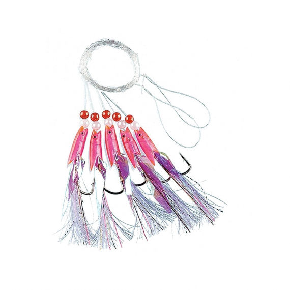 Fladen Pink Rubber w. white Feathers 5 Hooks, size 1/0 dans le groupe Leurres / Leurres de pêche en mer / Flasher rigs et montages mer l\'adresse Sportfiskeprylar.se (1201-1-0)