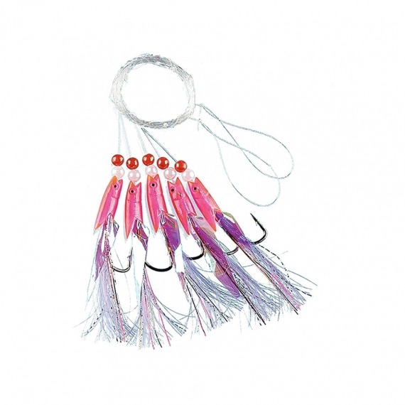 Fladen Pink Rubber w. white Feathers 5 Hooks dans le groupe Leurre de la peche / Leurre pêche en mer / Flasher rigs et montages mer l\'adresse Sportfiskeprylar.se (1201-1-0r)