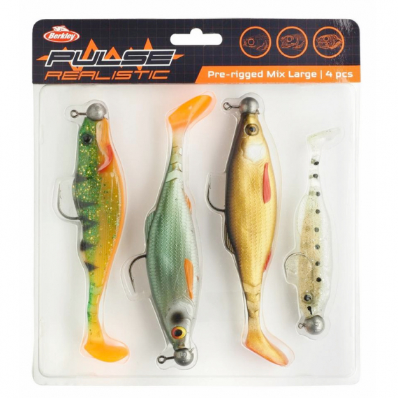 Berkley Pulse Realistic Pre-Rigged Mix Large (4-pack) dans le groupe Leurre de la peche / Leurre souple / Jigs pour perches et pour sandres l\'adresse Sportfiskeprylar.se (1571048)