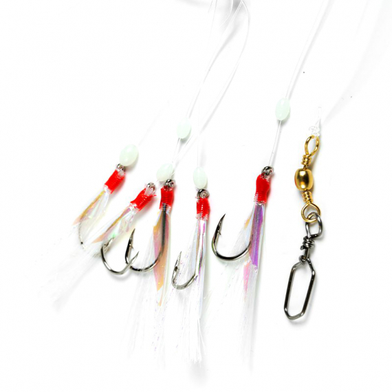 Fladen Feather Rig White with Flash and White Beads dans le groupe Leurre de la peche / Leurre pêche en mer / Flasher rigs et montages mer l\'adresse Sportfiskeprylar.se (17-112-1-0r)