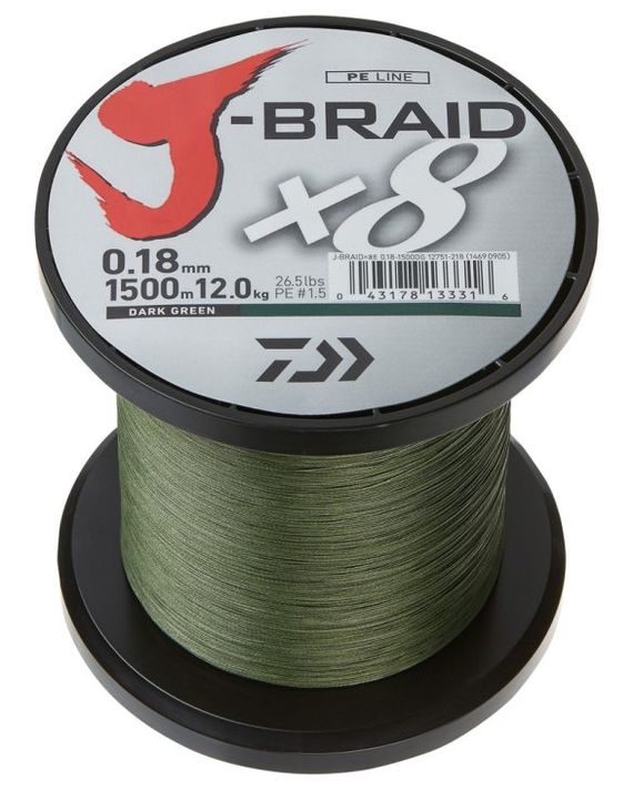 Daiwa J-Braid X8 1500m Dark Green dans le groupe Lignes de pêche / Tresse peche l\'adresse Sportfiskeprylar.se (200200r)