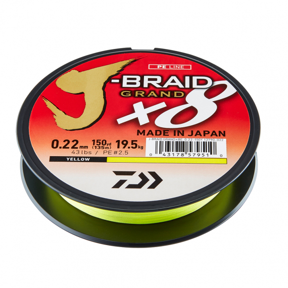 Daiwa J-braid Grand X8 0.10mm 135m Yellow 13LB dans le groupe Lignes / Tresses l\'adresse Sportfiskeprylar.se (210646)