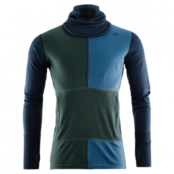 Aclima WarmWool Hoodsweater w/zip M\'s Navy Blazer/Green Gables/Coastal Fjord dans le groupe Habits et chaussures / Habits / Vêtements chauds et sous vêtements / Sous-vêtements hauts l\'adresse Sportfiskeprylar.se (90-107465r)
