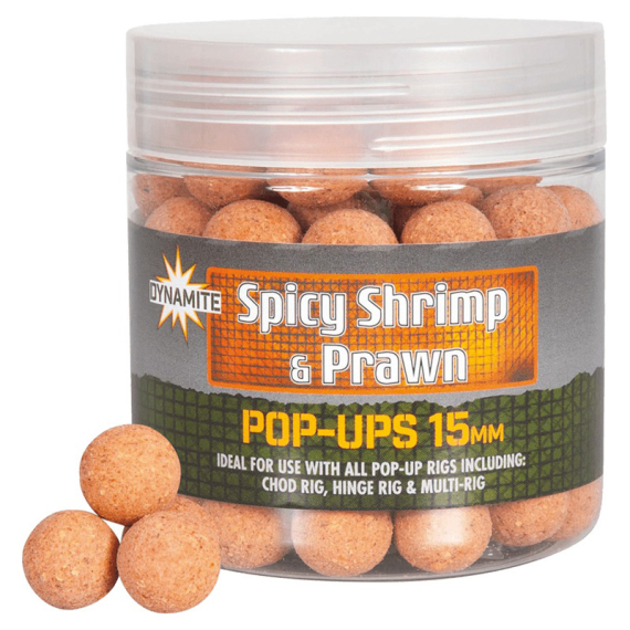 Dynamite Baits Spicy Shrimp & Prawn Pop-Ups 15mm dans le groupe Leurres / Bouillettes, esches et amorce / Popups l\'adresse Sportfiskeprylar.se (ADY040976)