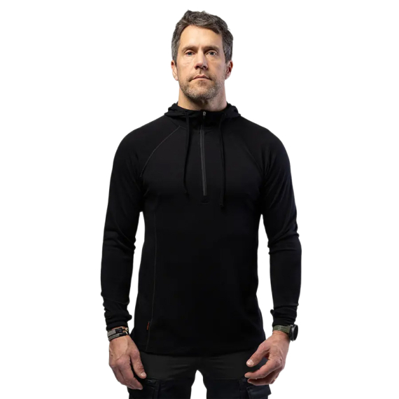 Beyond Nordic BN105 M\'s Merino Half Zip Hoodie Onyx Black dans le groupe Habits et chaussures / Vêtements / Vêtements chauds et sous vêtements / Sous-vêtements hauts l\'adresse Sportfiskeprylar.se (BN105-M-BLACK-2XLr)