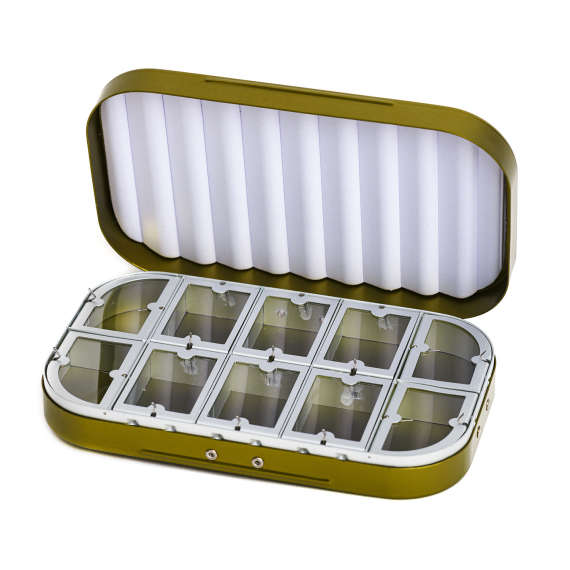 Aluminium box 10 compartments - Olive dans le groupe Stockage / Boite de peche / Boîtes à mouche l\'adresse Sportfiskeprylar.se (CH-306)