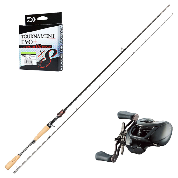 Daiwa Steez AGS Bait 7\'2\'\' 5-27g Hurricane Combo dans le groupe Kit de pêche / Ensemble casting / Ensemble Casting Perche l\'adresse Sportfiskeprylar.se (DAIWASTEEZSET)