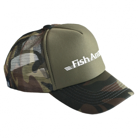 Fish Arrow Mesh Cap Green Camo/White logo dans le groupe Habits et chaussures / Chapeau de peche, casquette peche / Casquettes / Casquettes trucker l\'adresse Sportfiskeprylar.se (FA-4562178067811)