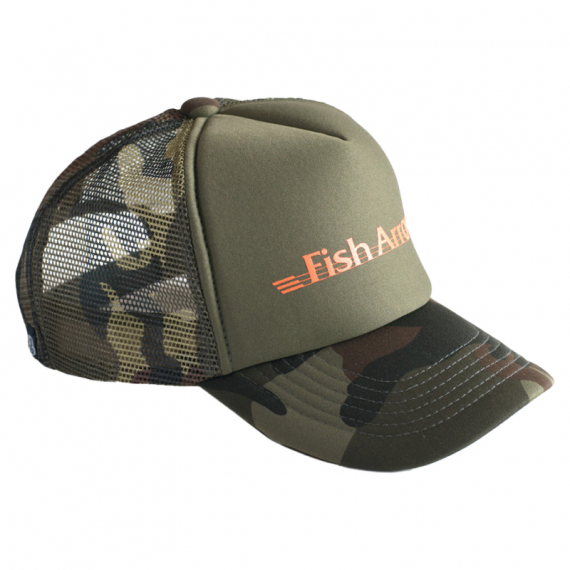 Fish Arrow Mesh Cap Green Camo/Orange logo dans le groupe Habits et chaussures / Chapeau de peche, casquette peche / Casquettes / Casquettes trucker l\'adresse Sportfiskeprylar.se (FA-4562178067828)