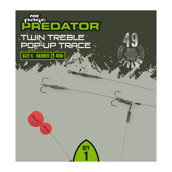 Fox Rage Twin Treble Pop-Up Trace dans le groupe Hameçons et terminal tackle / Montages préfaits / Traces carnassiers l\'adresse Sportfiskeprylar.se (FRR030r)