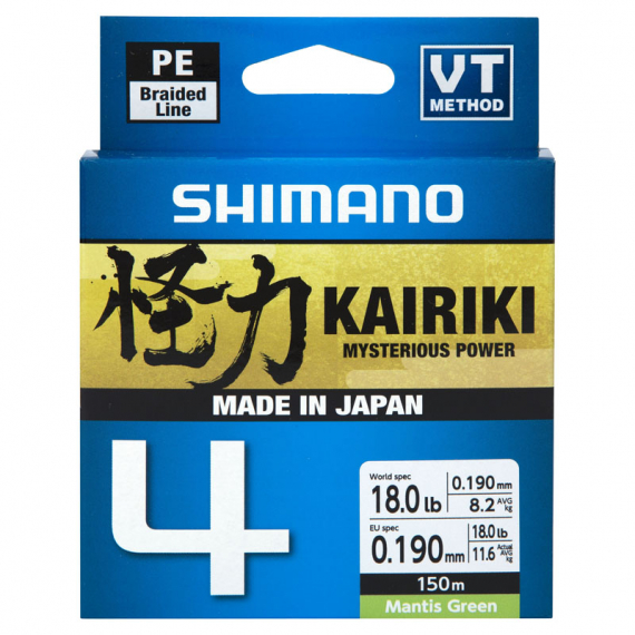 Shimano Kairiki 4, 150m Mantis Green - 0.20mm 13.8kg dans le groupe Lignes de pêche / Tresse peche l\'adresse Sportfiskeprylar.se (LDM54TE2020015G)