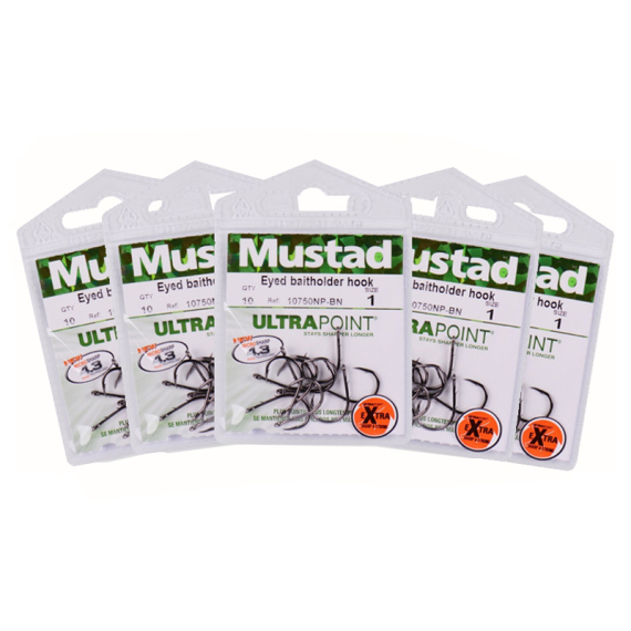 Mustad Eyed Baitholder Hook Pack x5 dans le groupe Hameçons et terminal tackle / Hamecon peche / Hameçon carpe l\'adresse Sportfiskeprylar.se (MUSTADEYEDBAITHOLDERPACK)