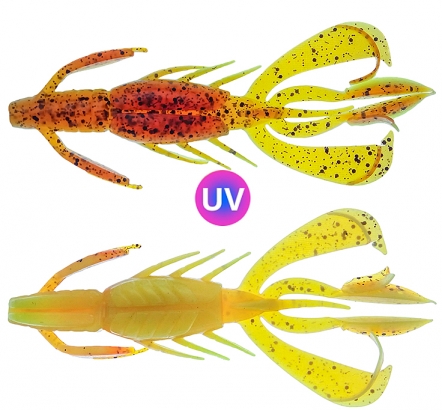PerchFight Crayfish 4.4\'\' 5-Pack , Motoroil Glitter Orange dans le groupe Leurres / Leurres souples / écrevisses et créatures / écrevisses l\'adresse Sportfiskeprylar.se (Z-PC44-MGO)