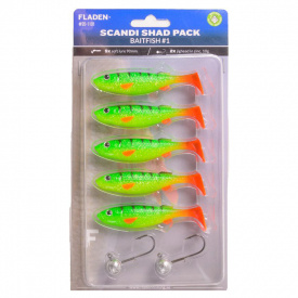 Fladen Maxximus Scandi Shad Pack Baitfish 9cm - Firetiger (5-pack) 10g jigheads