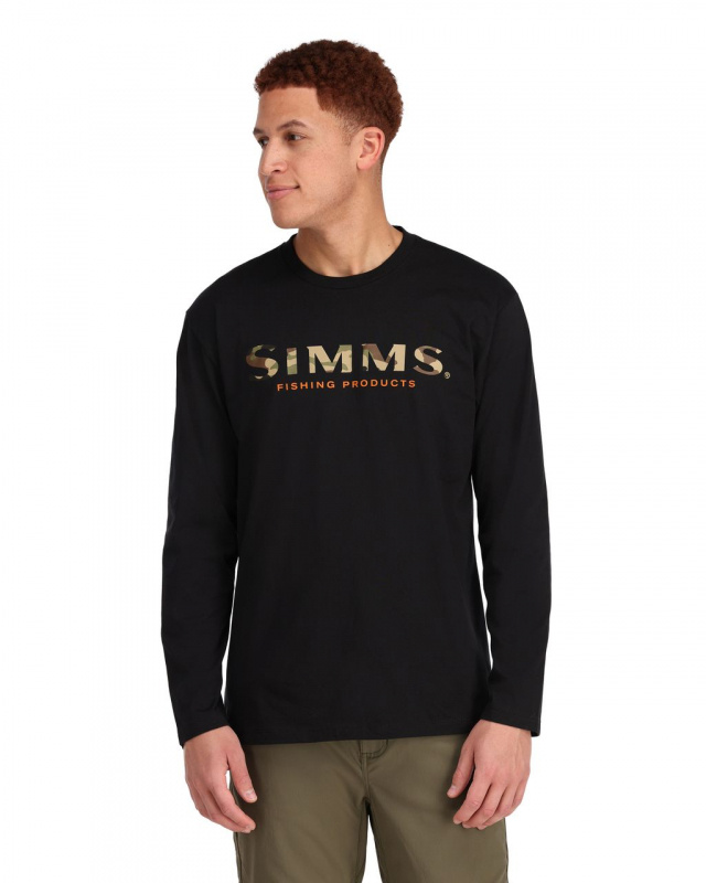Simms T-shirt Homme Logo Canne à Pêche à la Mouche et Rayures M Noir